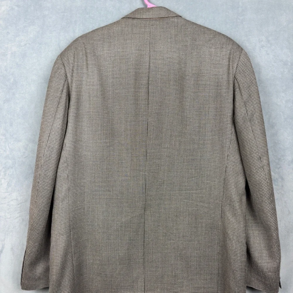Chaps Ralph Lauren Silk Wool Houndstooth Sport Coat Blazer 42R Brown Tan